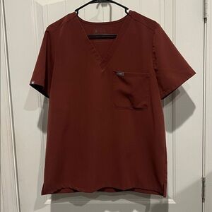 Figs Maroon V-Neck Scrub Top/Jogger Pants